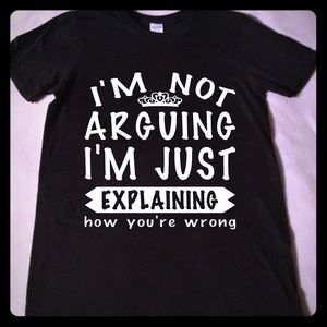 Hand crafted vinyl print tee arguing